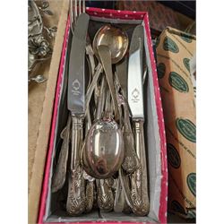 Portmeirion Botanic Garden serving dish, Royal Worcester serving dish, collection of silver plated Kings Pattern cutlery, one silver teaspoon, Mumbys soda bottle, floral mirror, etc