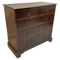 Early 20th century Georgian design mahogany chest, fitted with two short and three long cock-beaded drawers, raised on bracket feet