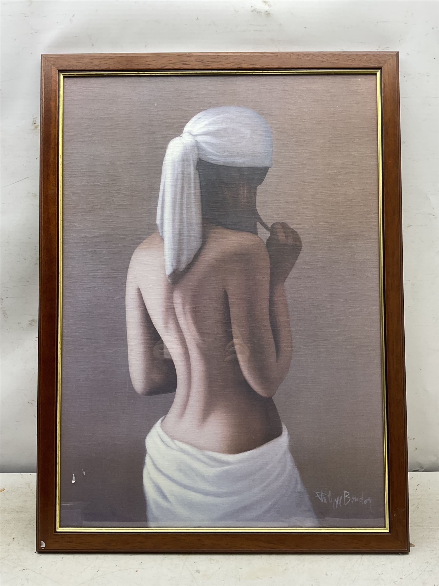 After Philippe Boudoy (Spanish 20th Century): Ladies with Draped Robes, pair of prints 69cm x 49cm (2)