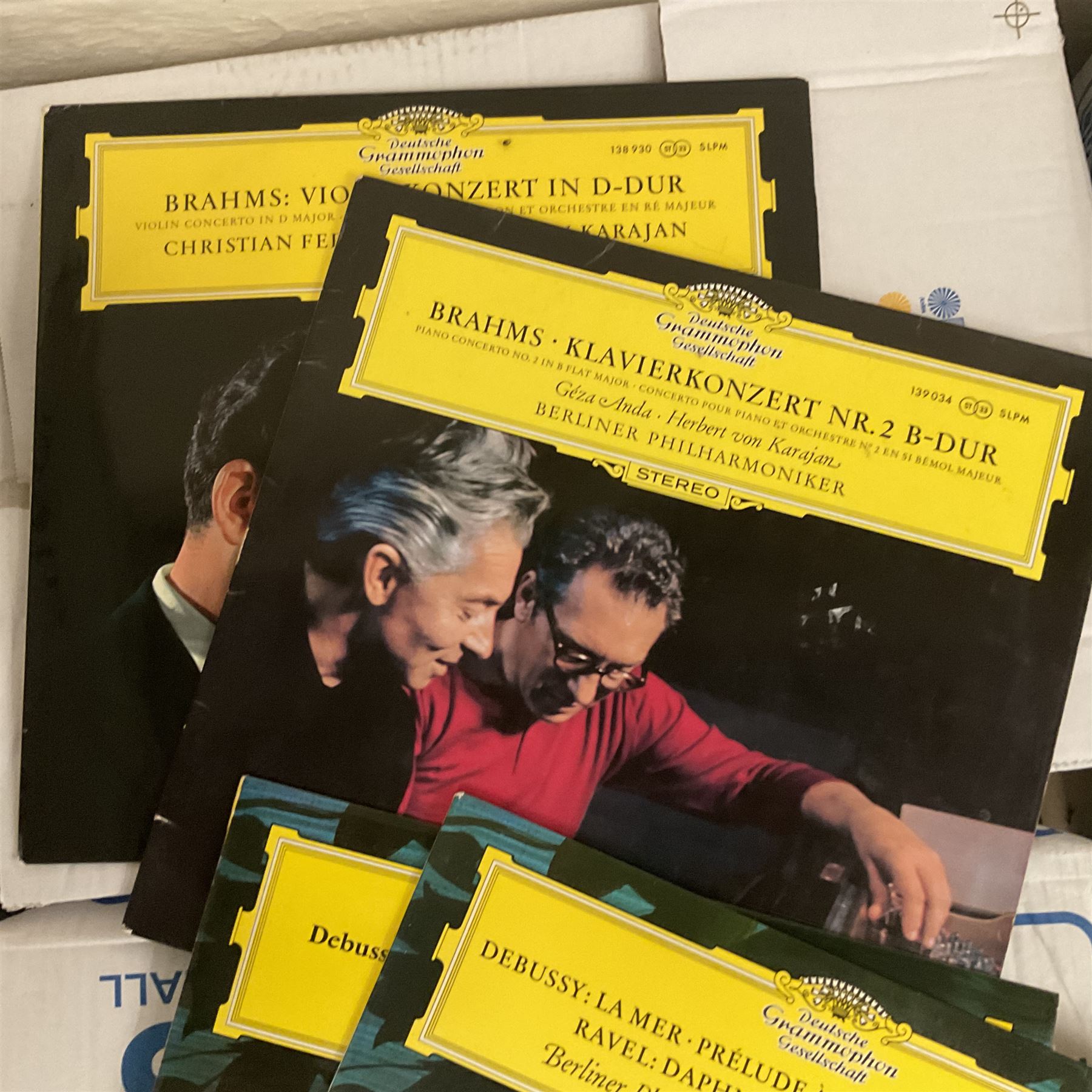 Collection of vinyl LP records in four boxes, mainly Classical, including Simon Preston Plays the Organ, Michael Tissier, Philip Dore and the Organ at Ampleforth Abbey and Christopher Dearnley, etc