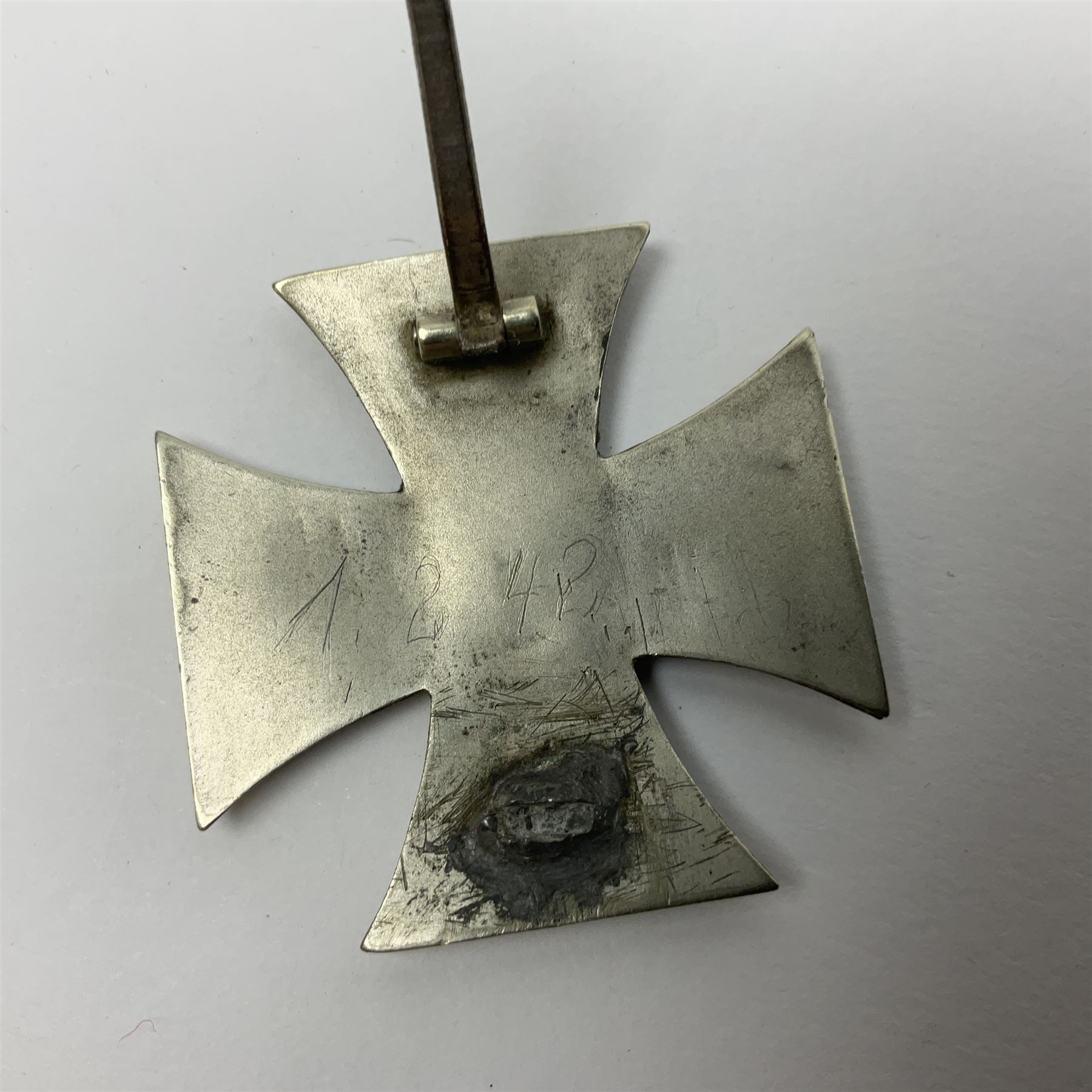 WW2 German Iron Cross first class with pin back; crudely scratched 1.2.42 verso
