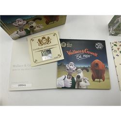 Five The Royal Mint United Kingdom silver proof fifty pence coins, comprising 2017 'Mr. Jeremy Fisher', 2018 'Peter Rabbit', 2019 'Wallace and Gromit', 2019 'Gruffalo and Mouse' and 2019 'The Gruffalo', all cased with certificates 
