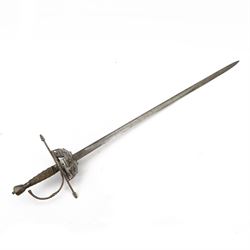 Spanish cup hilt officers sword, with 84cm single edge blade, with priced cup guard, overall L108cm 