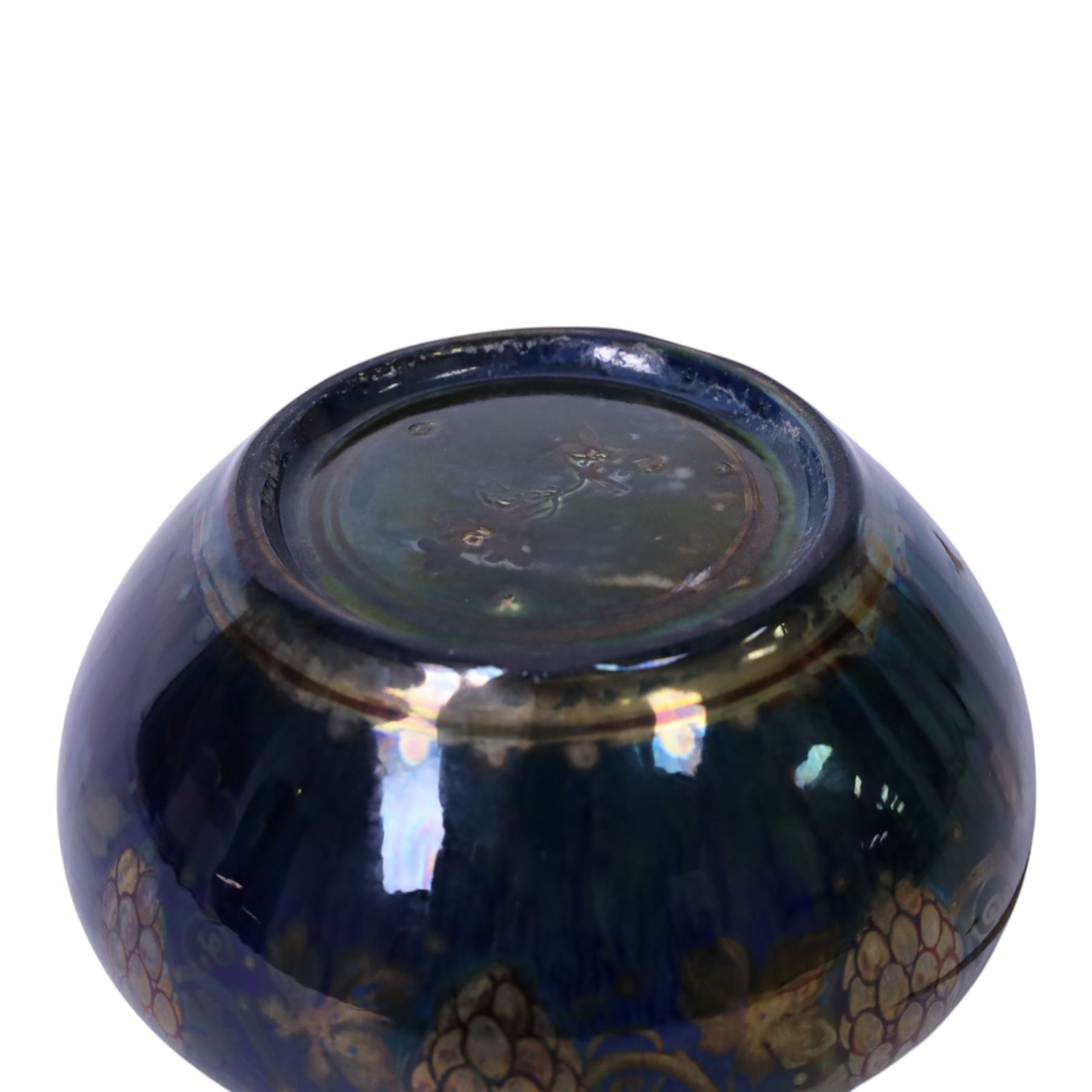 Richard Joyce for Pilkington, Royal Lancastrian lustre vase, of squat form, decorated with grapes and vine leaves, with impressed marks beneath, H9cm