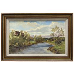 Margaret Peach (British 20th century): 'River Teviot' Scottish, pair oils on canvas signed, titled and dated 1988 verso 29cm x 50cm (2)
