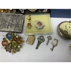 Silver jewellery, including ingot pendant, cameo ring and earrings and bracelet, together with a collection of costume brooches and necklaces, and two pocket watches