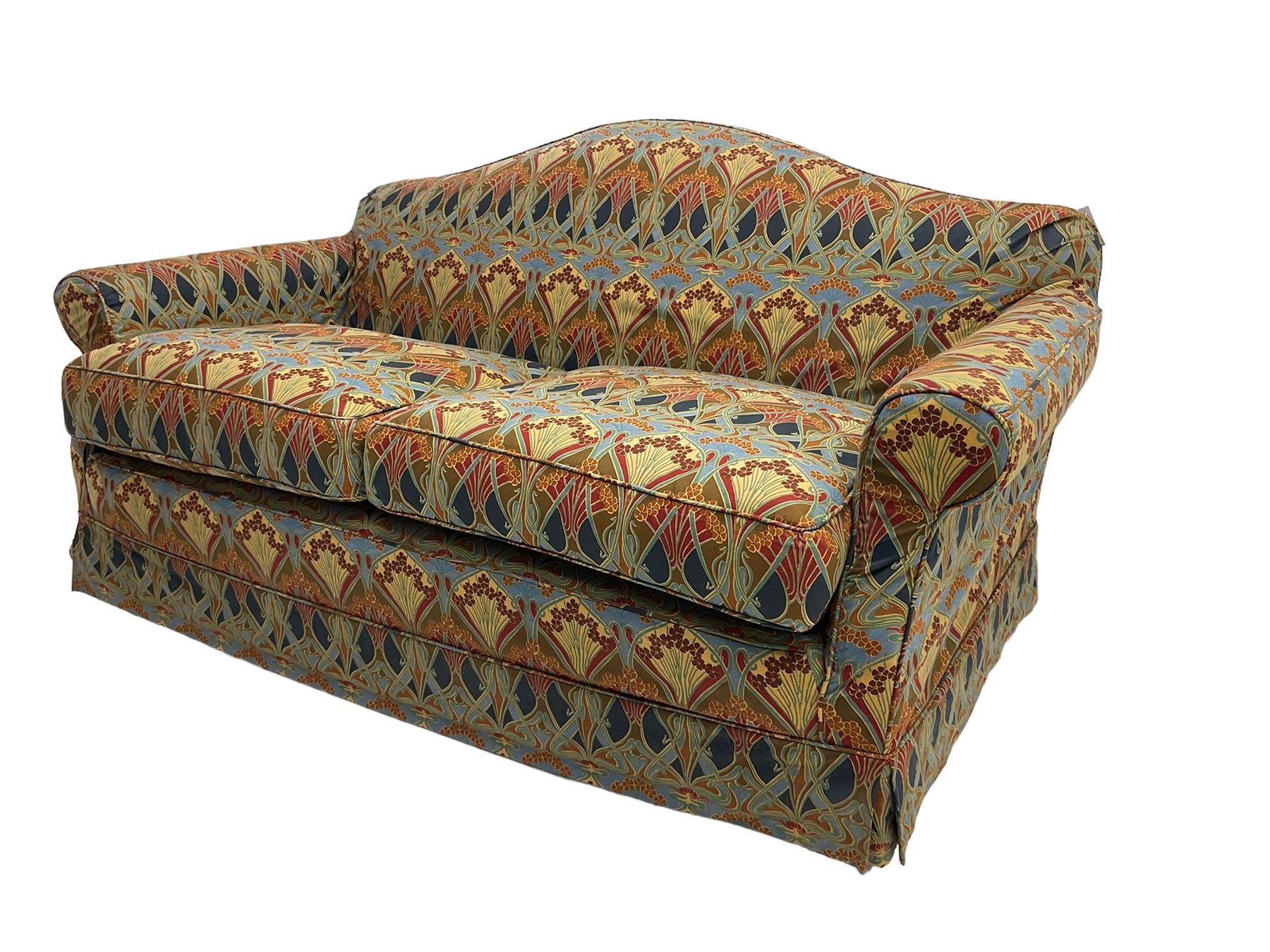 Two seat traditional shape sofa, upholstered in Liberty's 'Lanthe' fabric