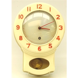  Mid century Smiths wall clock, 8 day movement with drop dial, H25cm   