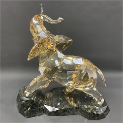 Swarovski Crystal Soulmates, Elephant, with champagne tint, upon granite base, H24.5cm