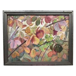 Richard Edward Clarke (British 1878-1954): Autumn Leaves, watercolour on fabric signed 30cm x 39cm