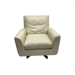 Roche-Bobois - swivel armchair, upholstered in ivory leather, raised on X-frame base