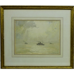  Shipping at Sea, watercolour signed by Nelson Ethelred Dawson (British, 1859-1941) 26cm x 34cm  