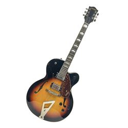 Gretsch G2420/ABB semi-acoustic guitar with three-tone sunburst finish, serial no.IS191201597, L107cm overall; in original hard carrying case dated 2019.