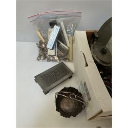 Quantity of silver thimbles and teaspoons, various hallmarks and stamps, and a quantity of other silver plate and metalware