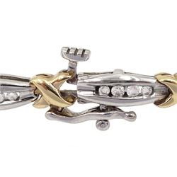 9ct white and yellow gold round brilliant cut diamond link bracelet, hallmarked, total diamond weight 0.80 carat