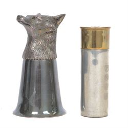 20th centry silver plated stirrup cup, modelled as a foxes head, together with a novelty P...
