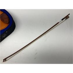 Three Stentor Student violins - three-quarter size with 33cm two-piece back; and two quarter size each with 28cm two-piece back; each in carrying case with bow (3)