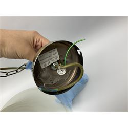 Three frosted glass light fittings with brushed metal mounts, approx L30cm excl fitting