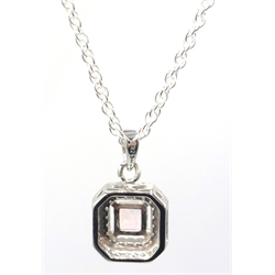  Silver opal and cubic zirconia pendant necklace stamped 925  