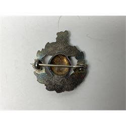Five silver sweetheart brooches - Royal Artillery with marcasite, Naval with marcasite, George VI Royal Engineers with tortoiseshell, Royal Marines Gibraltar with enamel and South African General Service with blue enamel (5)