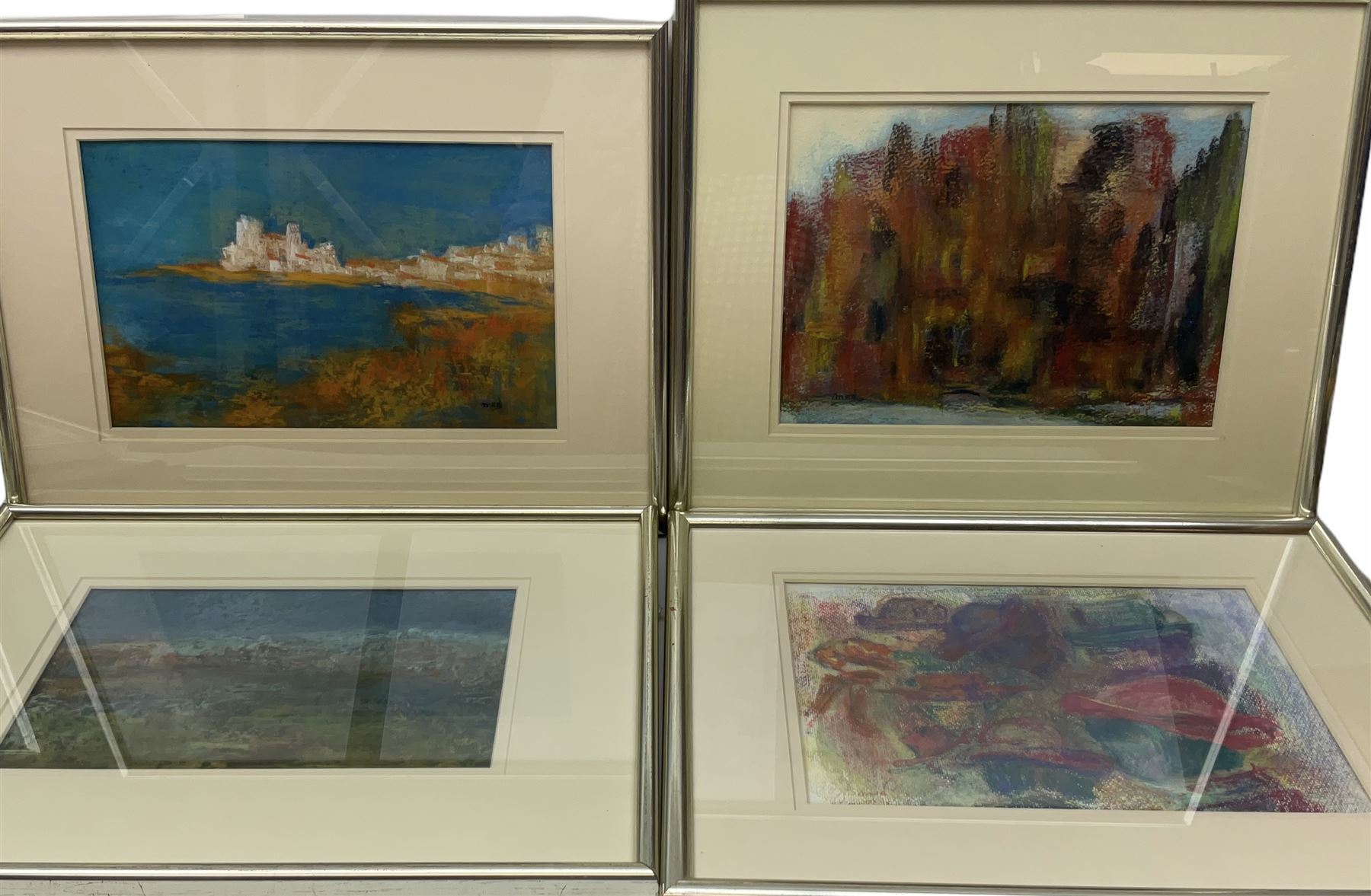 Madeleine Eyland (Belgian/British 1930-2021): Collection of abstract pastels, approx 21, max 19cm x 28cm 
Provenance: artist's studio collection. Marie-Madeleine Eyland (neé Legrain) was born in 1930 at Floriffoux, Belgium; she lived most of her life in Scarborough working as a nurse and an artist.