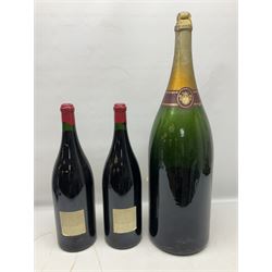 Three oversized champagne display/advertising bottles, largest H73cm
