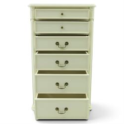 Laura Ashley - 'Clifton' tall pedestal chest, fitted with six graduating long drawers flanked by half-canted pilasters, raised on turned feet, in ivory finish