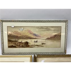 E L R (British 19th century): Loch Fishing with sailing boats, watercolour signed and dated 1893 together with two more similar watercolours max 24cm x 60cm (3)