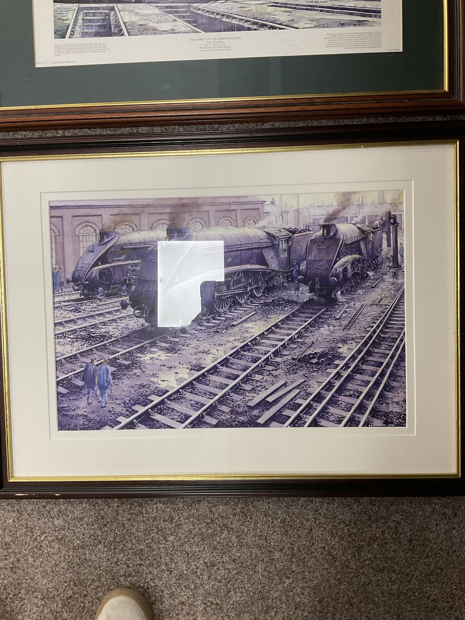 John Edwin Wigston (British 1939-): 'The Spirit of the North Eastern' '60163 Tornado' and four other Railway Prints, black and white and coloured prints signed in pencil max 35cm x 53cm (6)