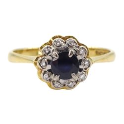 18ct gold sapphire and diamond chip cluster ring, Birmingham 1973