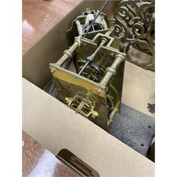 Two skeleton clock movements, tavern clock movement, and further clock movements, all for restoration 