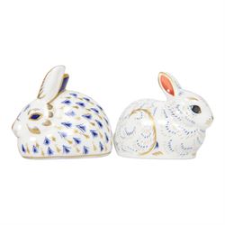 Three Royal Crown Derby rabbit paperweights, largest H7cm