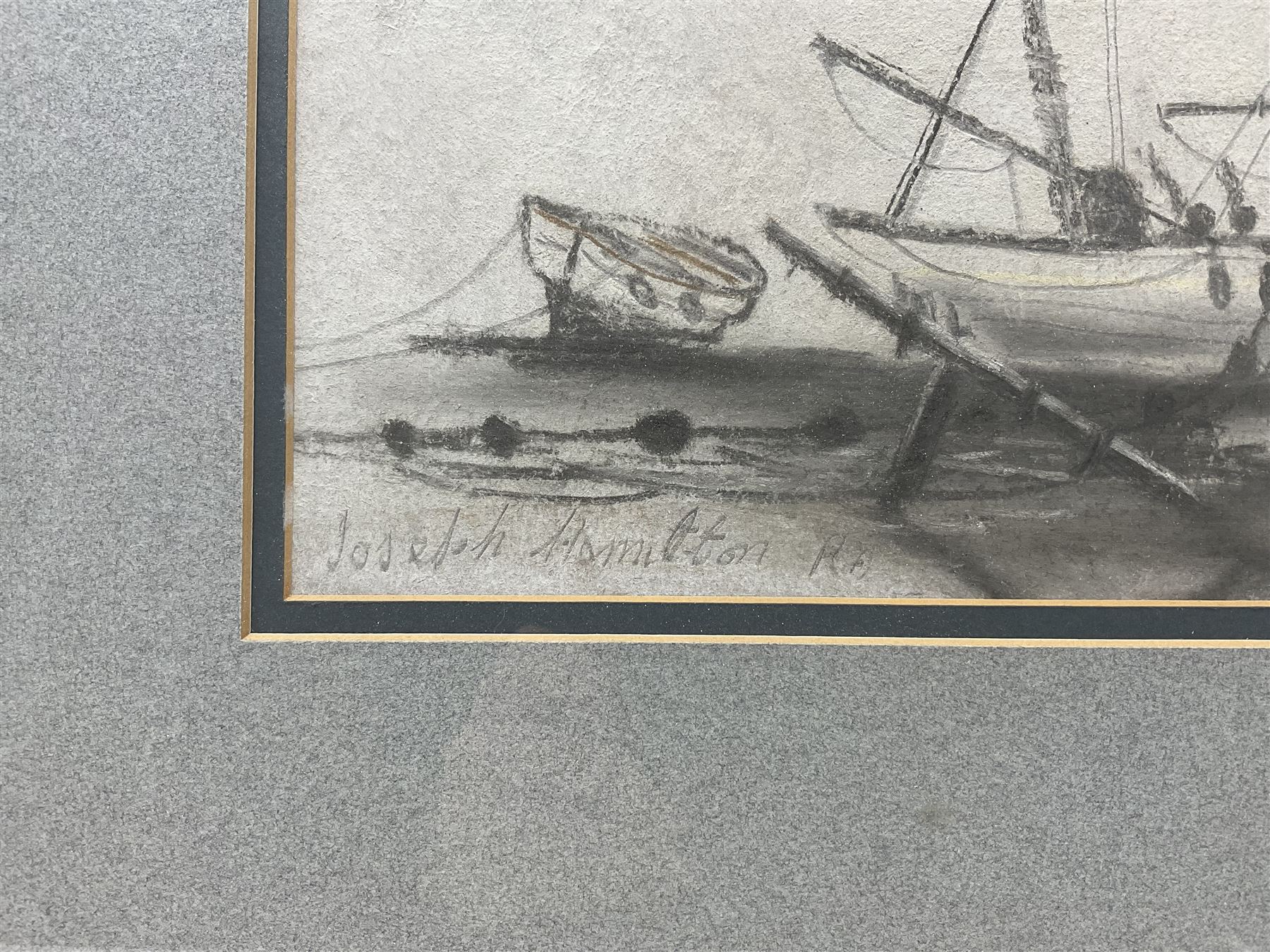 Joseph Hamilton (British 20th Century): Mooring Ships, pair oil pastel sketches indistinctly signed 24cm x 49cm (2)