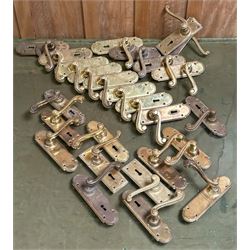 Thirteen pairs of good quality cast brass door handles, H18cm