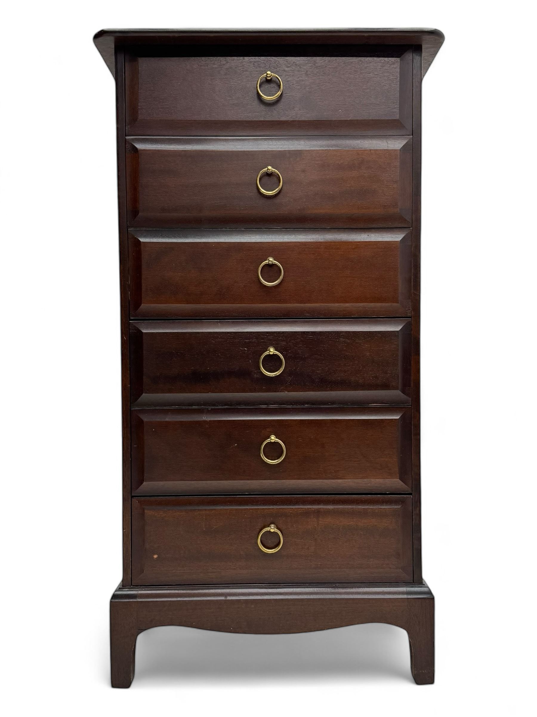 Stag Minstrel - narrow mahogany pedestal chest, fitted with six drawers