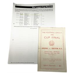 1941 Football League Cup Final replay programme Arsenal v Preston N.E. at Blackburn; single folded sheet printed in red