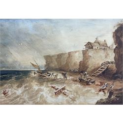Henry Barlow Carter (British 1803-1867): Salvaging the Wreck, watercolour signed 28cm x 40cm 