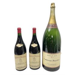 Three oversized champagne display/advertising bottles, largest H73cm