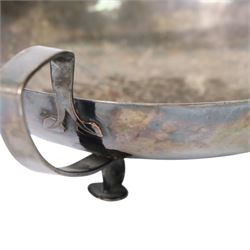 The Keswick School of Industrial Art, three stem bowl, the bowl supported upon three strapwork handles finished in leaf designs, marked beneath Keswick C196, H9cm D21cm