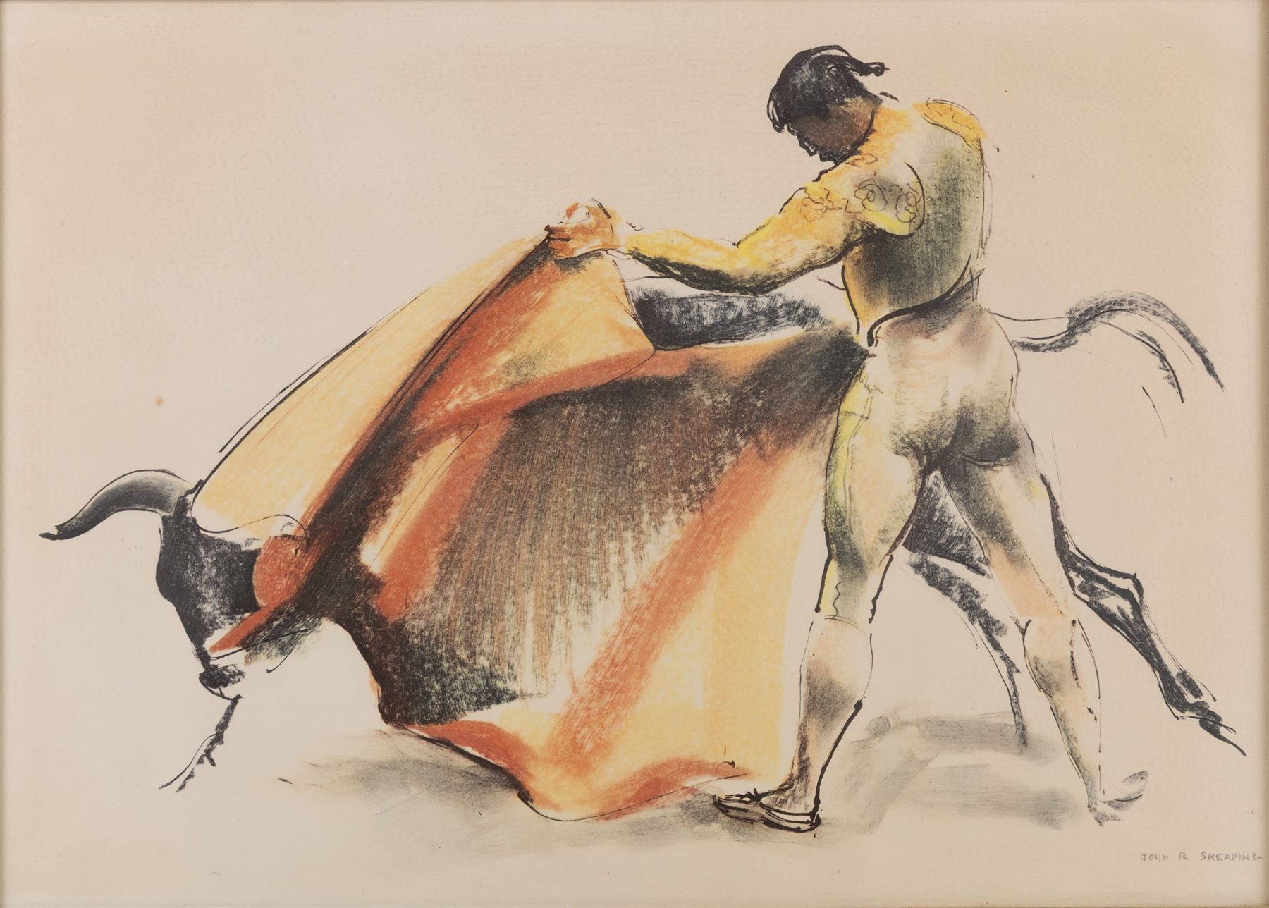 John Rattenbury Skeaping RA (British 1901-1980): 'Matador and Bull', colour lithograph signed in pencil 31cm x 44cm 