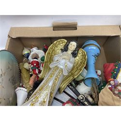 Collection of Christmas decorations and Christmas related collectables, including figures, plates, etc and other collectables, in two boxes 
