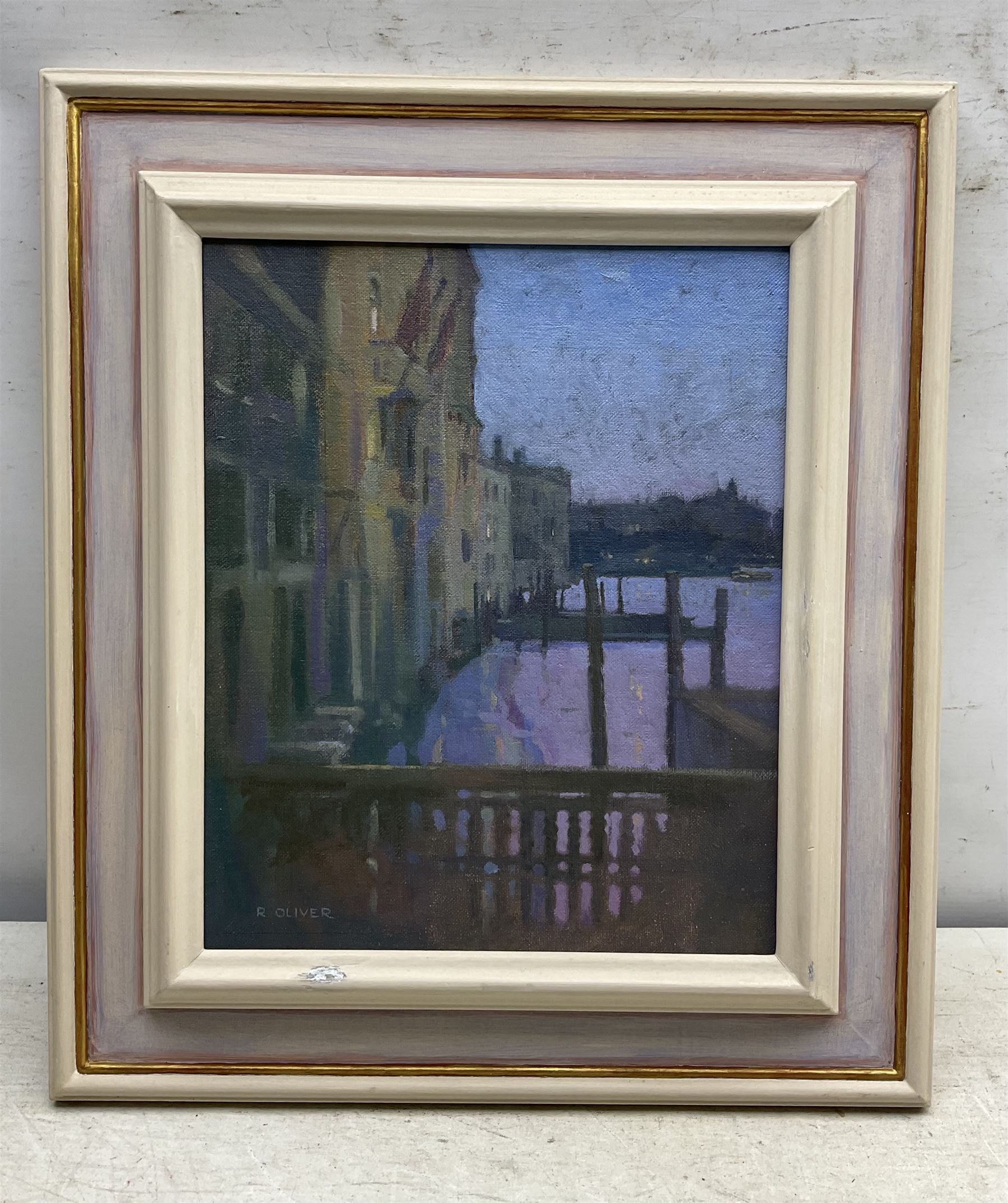 Raymond Oliver (British 1933-): 'The Grand Canal from the Guggenheim Museum', oil on canvas board signed, titled verso 29cm x 24cm 