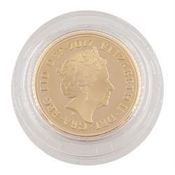 Queen Elizabeth II 2017 gold proof full sovereign coin, cased with certificate