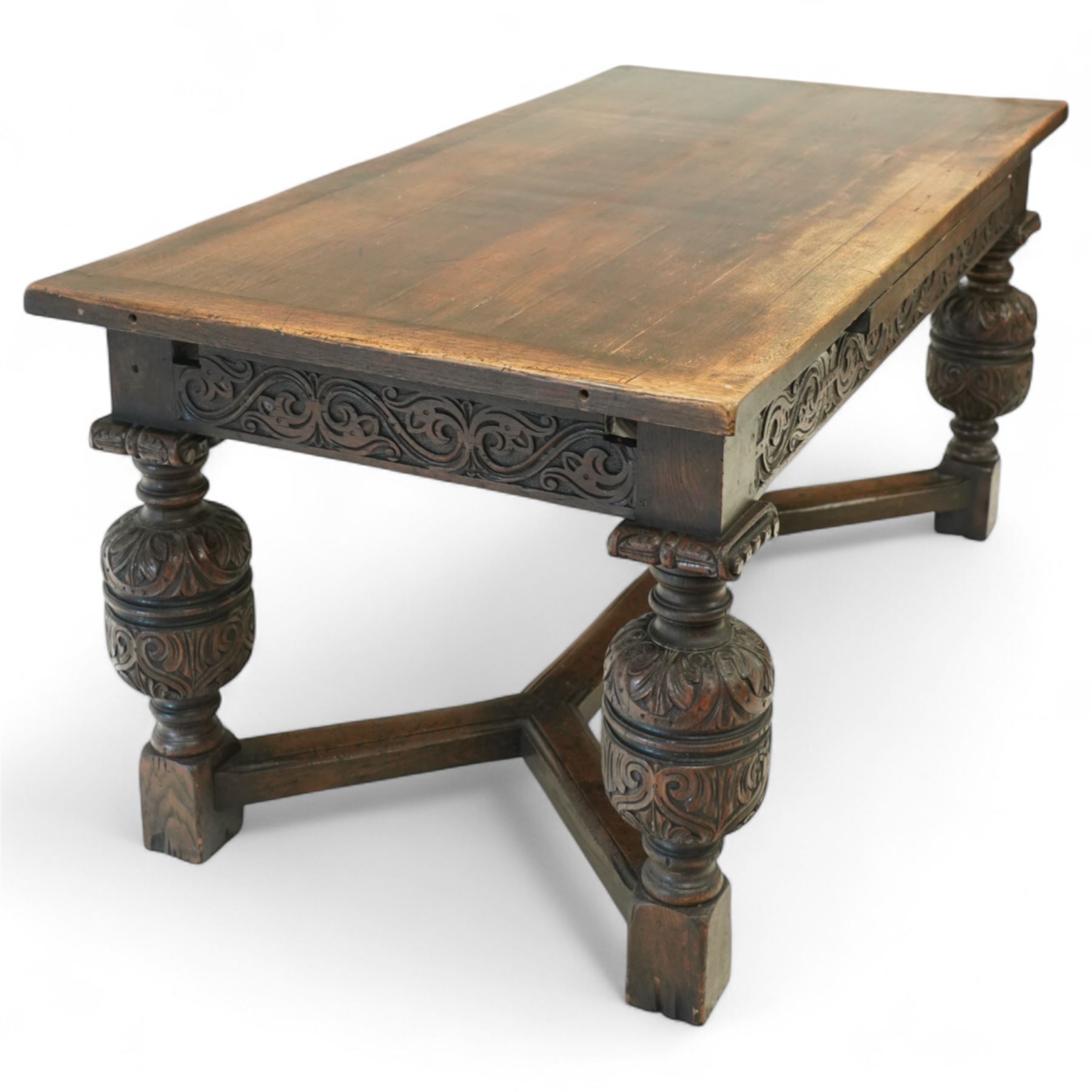 Large early 20th century oak Jacobean revival style extending 