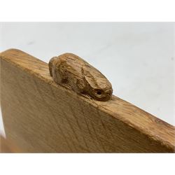 'Rabbitman' oak letter rack of two graduated square panels on a slab base, with carved with rabbit signature, by Peter Heap of Wetwang, H12cm