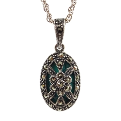  Silver turquoise and marcasite pendant necklace stamped 925  