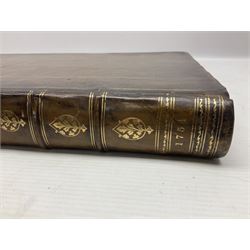 William Borlase; Observations on the Antiquities Historical and Monumental of the County of Cornwall, 1754, printed by W. Jackson, High Street, Oxford, leather bound iwth gilt detailing and lettering to spine