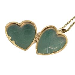 9ct gold heart locket pendant hallmarked, on 9ct gold chain stamped 375