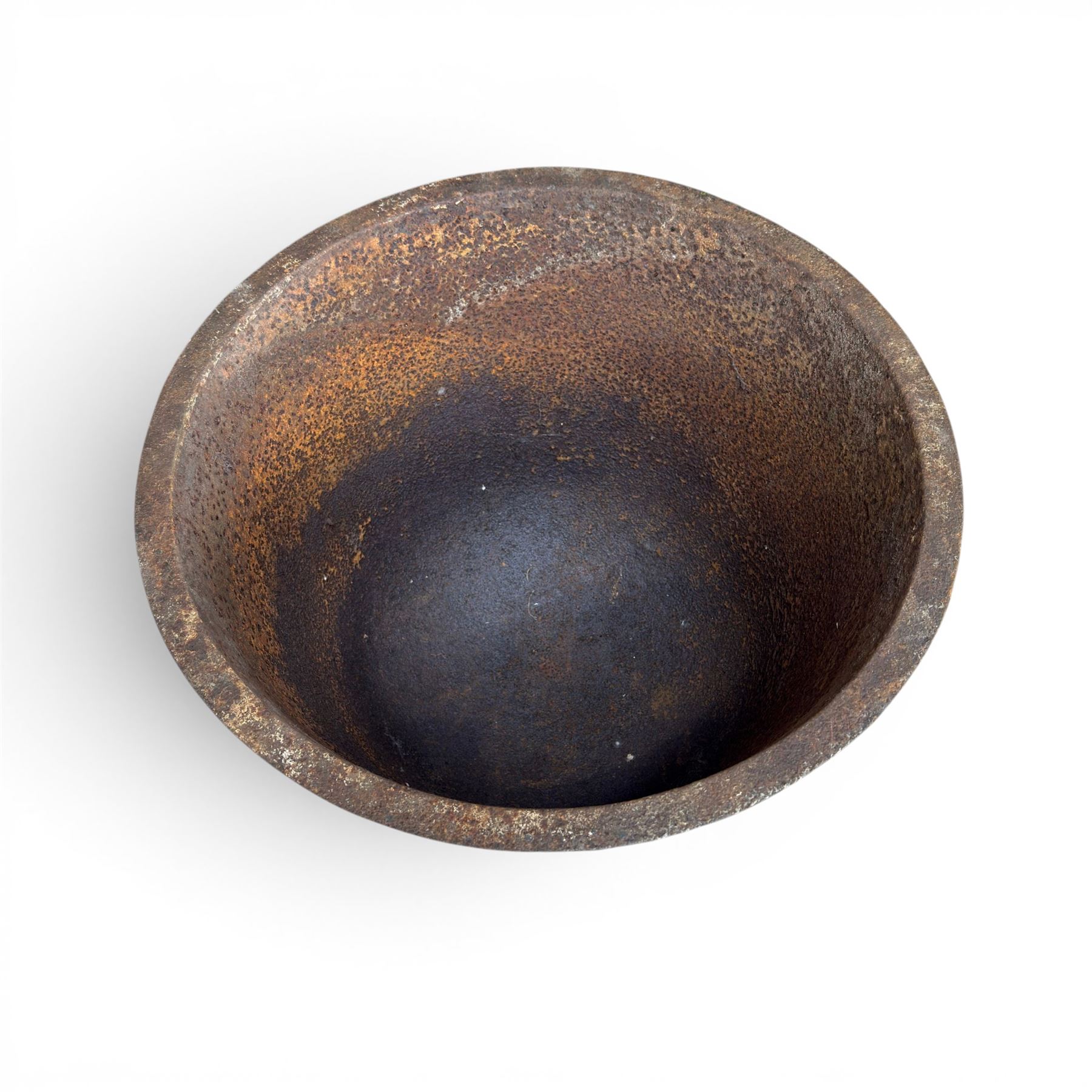 19th century cast iron bell cauldron, with associated wrought iron stand