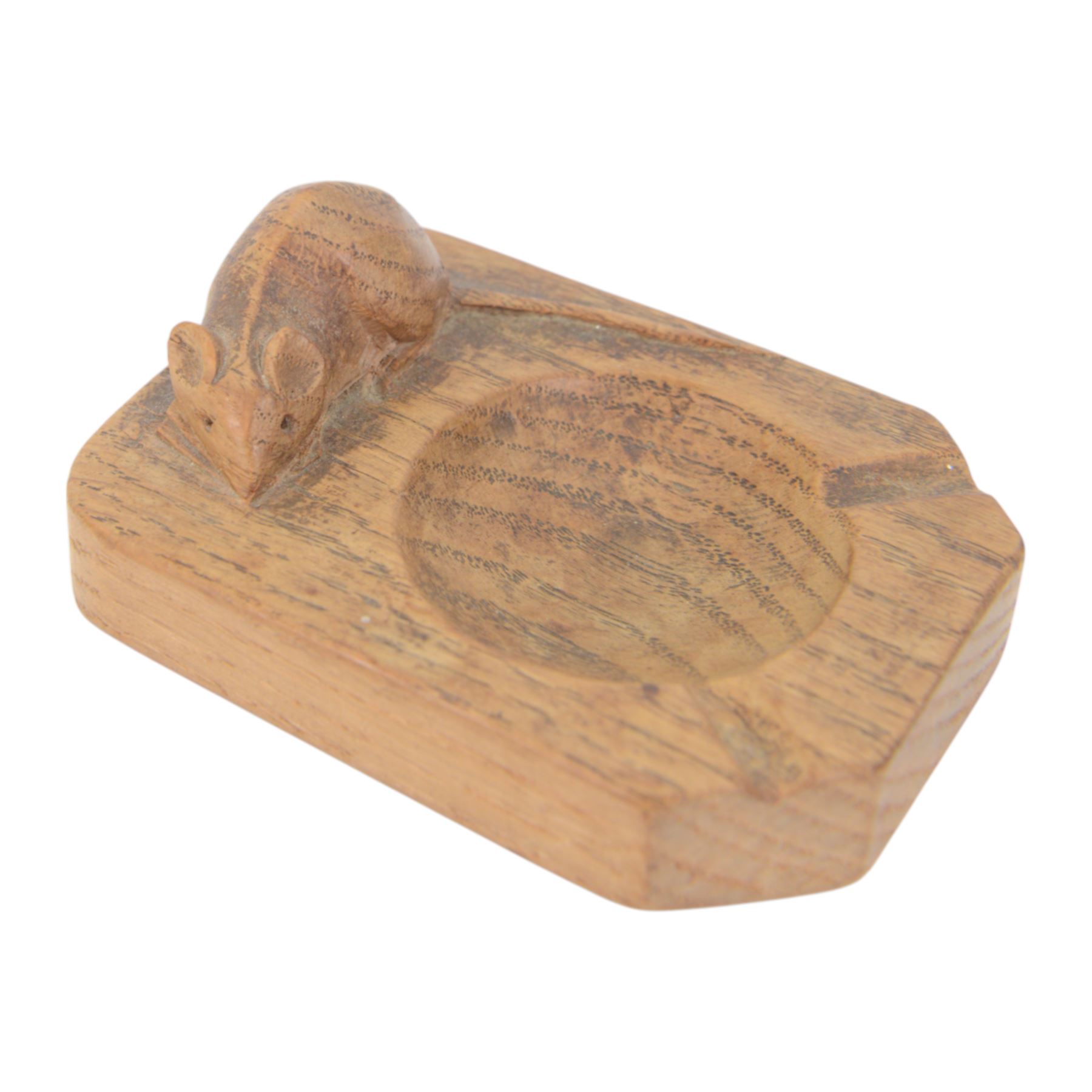 Mouseman - tooled oak ashtray, rectangular form with canted and rounded corners, carved with mouse signature, by the workshop of Robert Thompson, Kilburn, W10cm